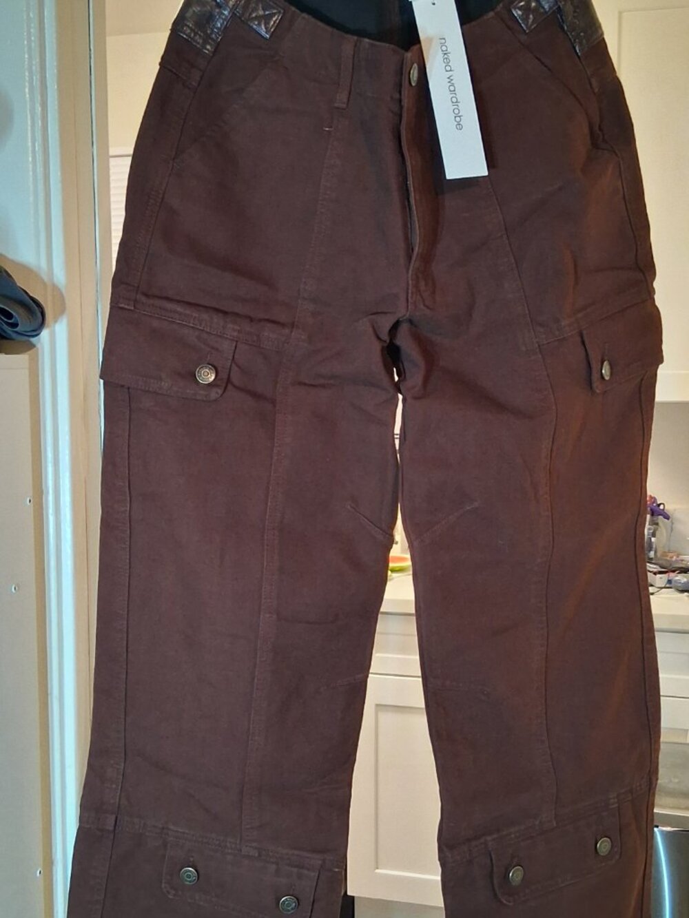 NWT Naked Wardrobe V-Ery Waisted Cargo Pants Dark Chocolate. Size S - Picture 3 of 5